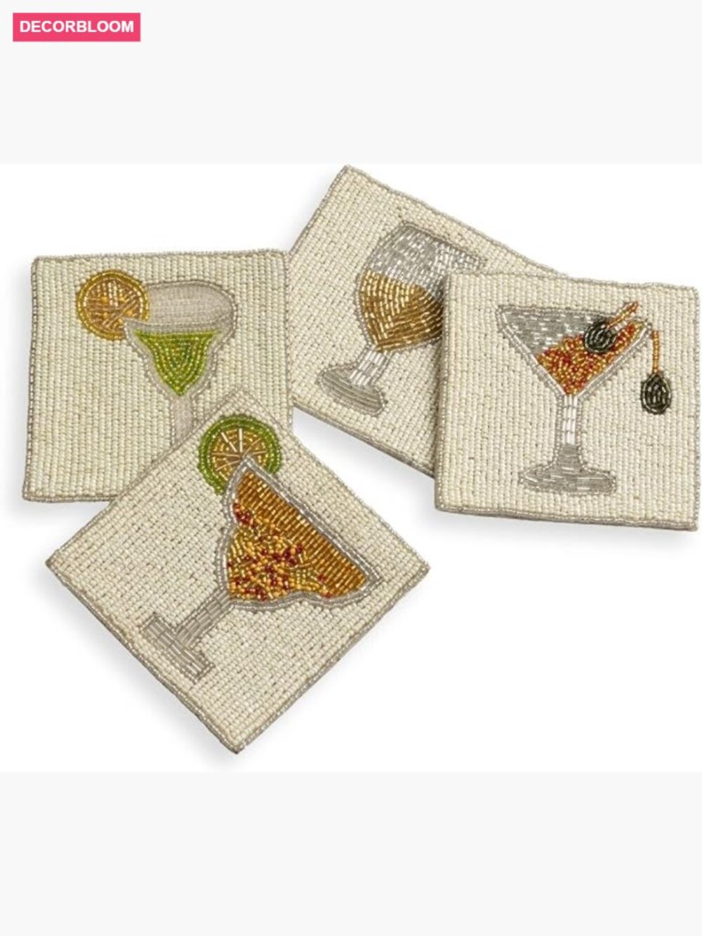 Set of 4 Handmade Beaded Square Drink Coasters for Table & Bar - Boho Decor